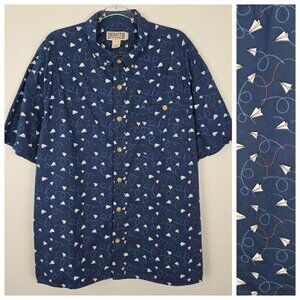 Duluth Trading BBQ Relaxed Fit Short Sleeve Shirt Paper Planes Navy Size 2XL